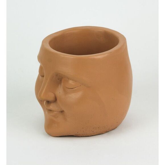 Adorable Sleepy Face Concrete Head Mini Planter 4.5 Inches High - Picture 2 of 3